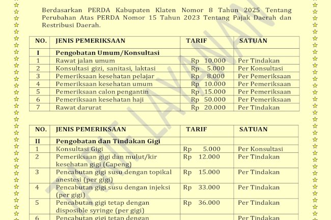 TARIF LAYANAN PUSKESMAS JUWIRING